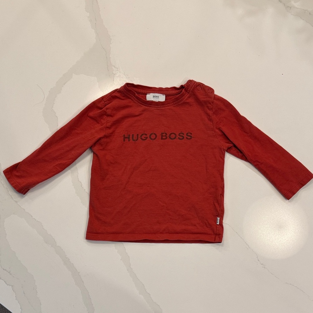 Hugo Boss Kids Long Sleeve Tee in Deep Red
